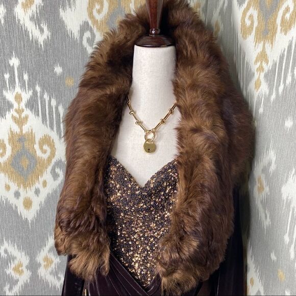 Ralph Lauren ~ Cocoa Brown Carlisle Shearling Collar Crushed Velvet Wrap Blouse - Picture 7 of 16